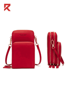 This is cross body bag and mobile pouch for women. It is red in color.