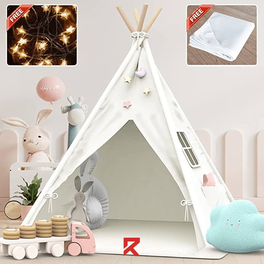 Tiny land tepee in white color and free lights and curtains.