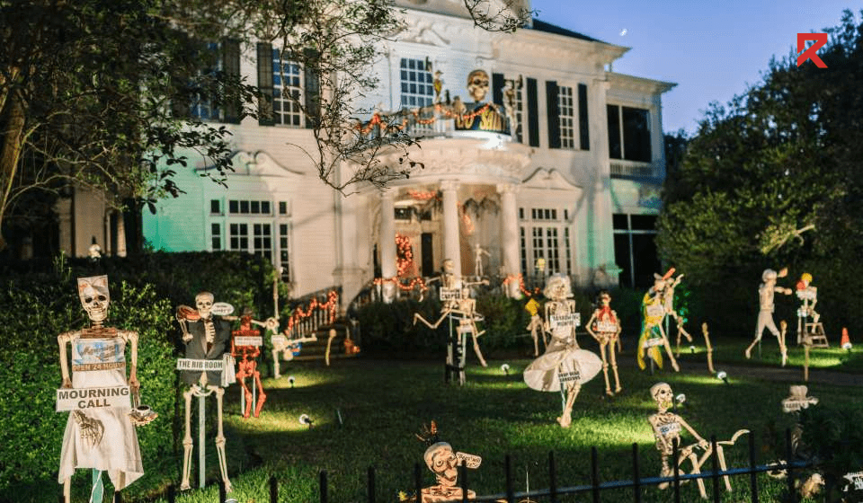 This is new orleans park decorated with skeletons for Halloween - The best place to visit this Halloween