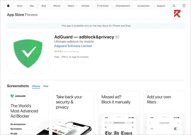 App store preview of Ad Guard