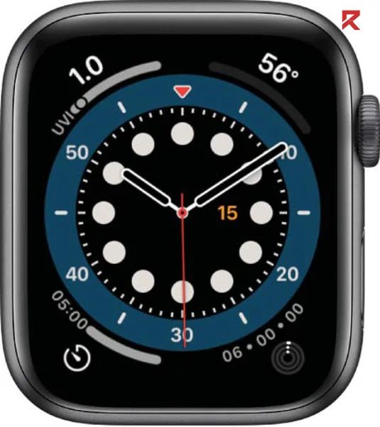This is count-up apple ultra watch face with reviewvibe logo